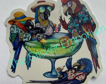 Jimmy Buffett Margarita Macaw Parrot Sticker Tumbler Car 4” Parrothead Decal