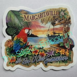 Jimmy Buffett Margaritaville It’s Five O’clock Somewhere Sticker Water Bottle Car 4” Parrothead Decal