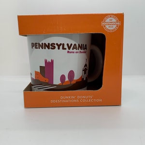 Dunkin Donuts Destinations Pennsylvania Runs on Dunkin&#39; Ceramic 14 Oz Coffee Mug New In Box