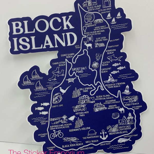 Block Island RI Rhode Island Map Sticker ~ Water Bottle Laptop Tumbler Car Decal