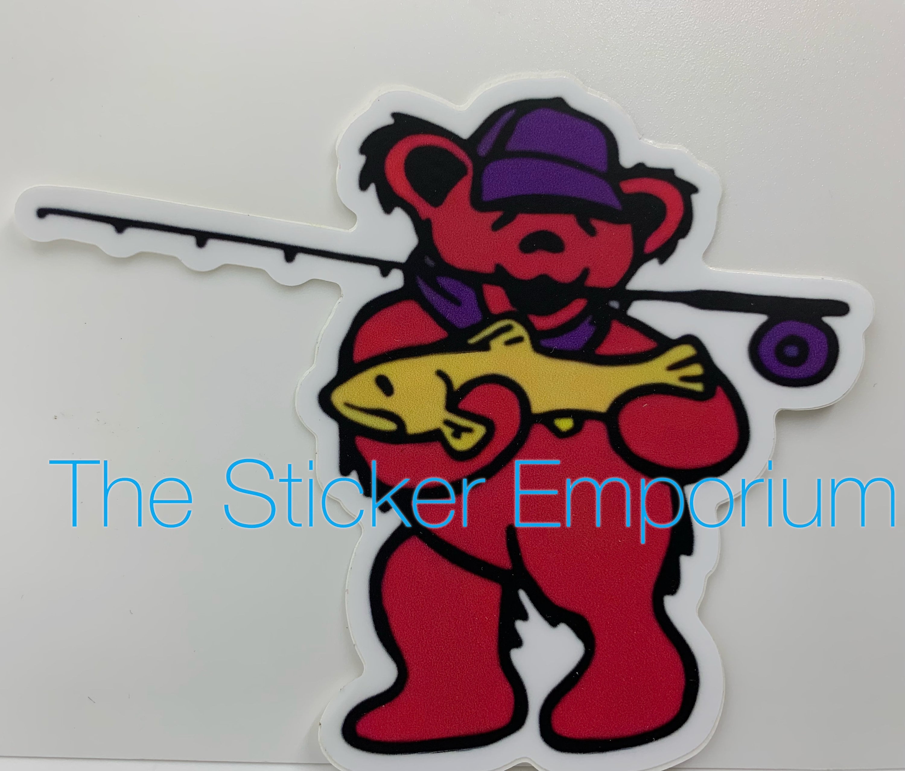 GD Fly Fishing Bear Vinyl Sticker - Laptop, Car, Water Bottle