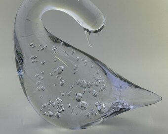 Art Glass Swan With Controlled Bubbles Paperweight Bird Figurine Clear
