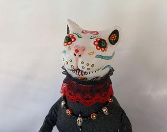 Dia de los Muertos Handmade Cat Doll