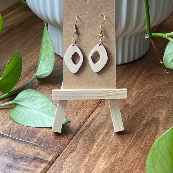 Geometric Earring, Mid Century Inspired, Minimal and Casual Lightweight Wood Dangle Earrings