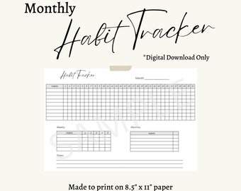 Monthly Habit Tracker DIGITAL DOWNLOAD ONLY