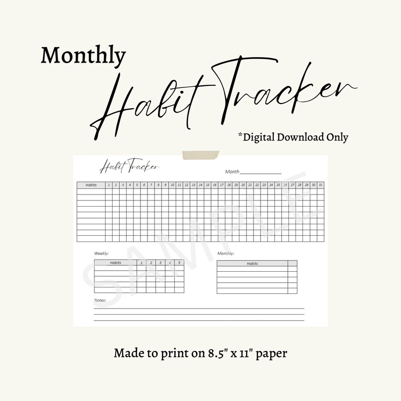 Monthly Habit Tracker DIGITAL DOWNLOAD ONLY - Etsy
