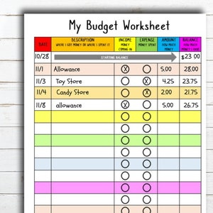 Kids Budgeting Worksheet • Instant Download