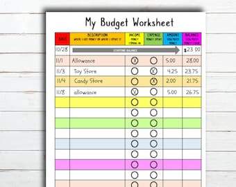 Kids Budgeting Worksheet • Instant Download