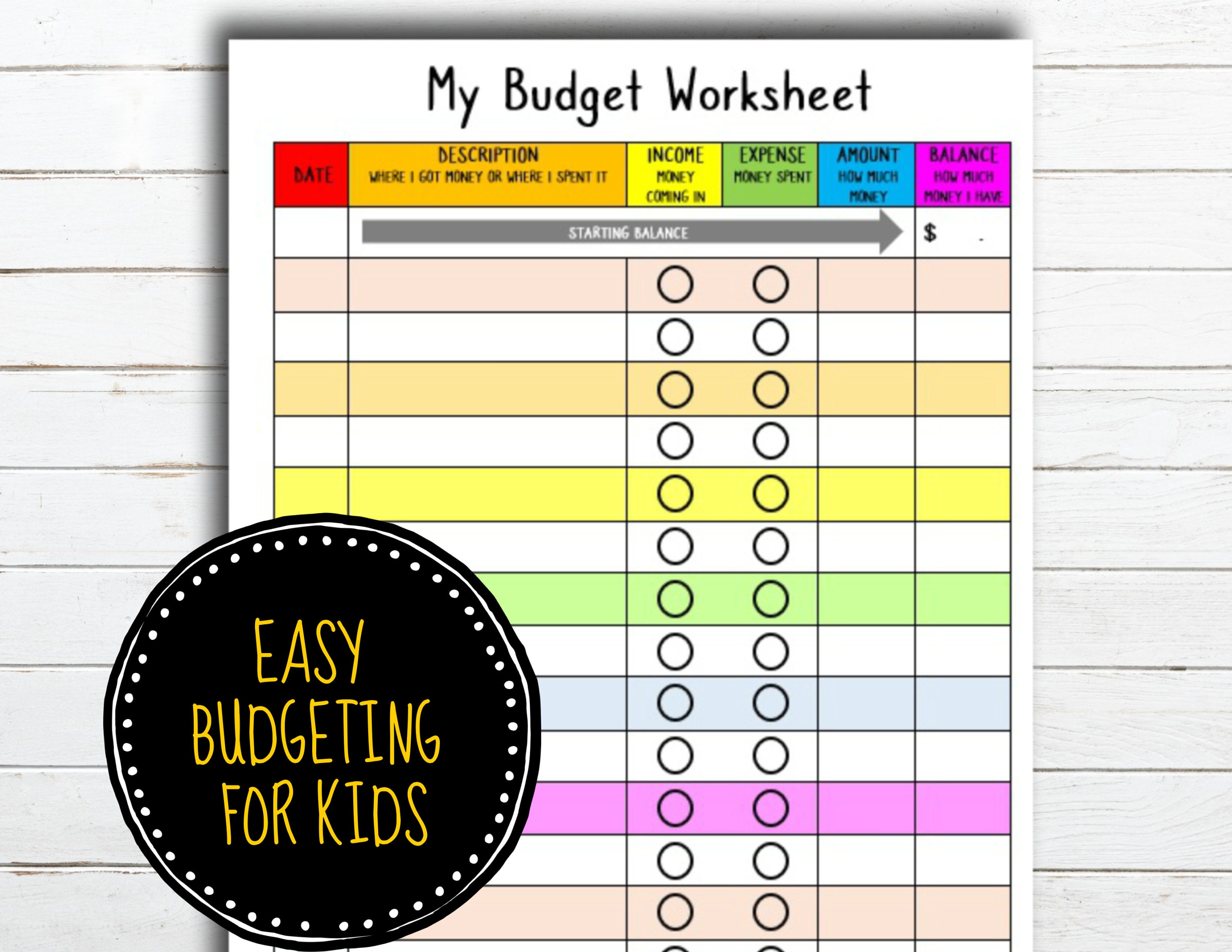 Kids Budgeting Worksheet • Instant Download Etsy
