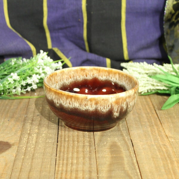 Vintage Brown and White Glazed Stoneware Ceramic Soup Bowl Dining & Serving