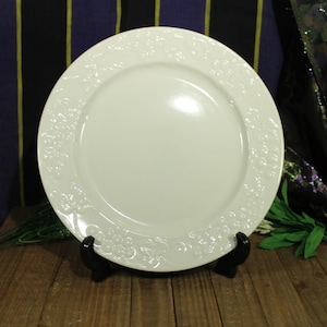 White Stoneware Serving Plate: Embossed Grape Vine Design, 12-inch