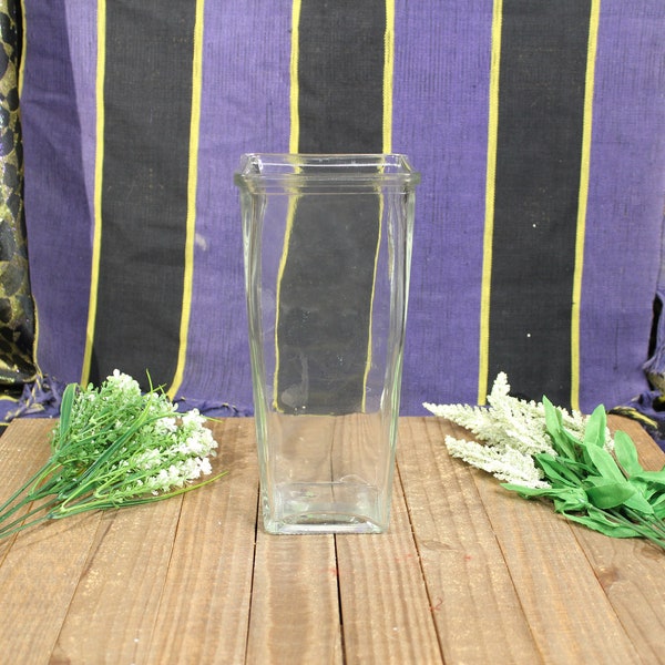 Clear Glass Squared Flower Vase - 9x4 Inches, Elegant Floral Display Accent