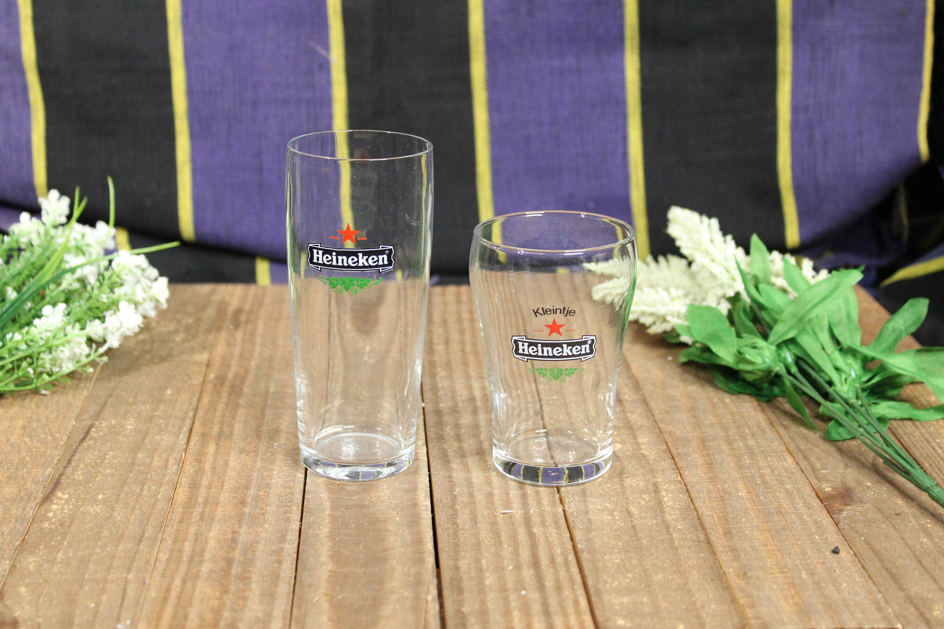 Heineken Clear Glass Medium, and Small Beer Glass Set of 2 Home Kitchen  Barware 