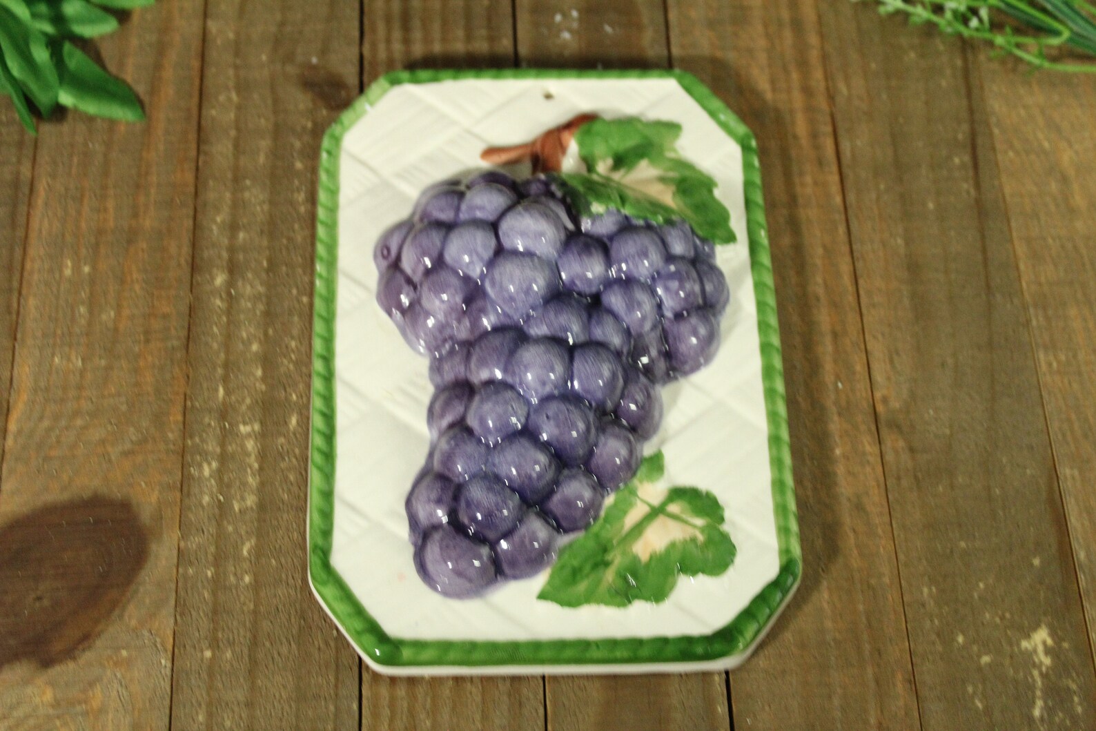 Glazed Grapes Ceramic Wall Tile Plate Hanging Orchard Jelly Etsy