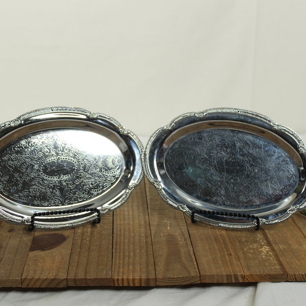 Set of Two 9x6 Shiny Aluminum Decorative Trays - Modern Elegance for Home Organization