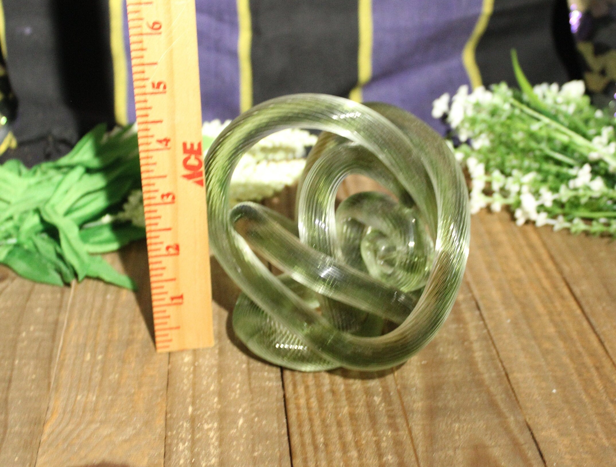 Glass Rope Green Twisted Round Sculpture Home Decor Knick Etsy