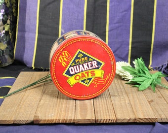 Vintage Quaker Oats Round Multicolor Metal Tin Home Decor Kitchen Living