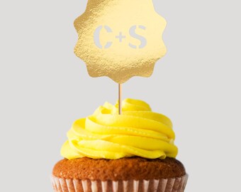 Personalized Cupcake Toppers (Metallic, Stencil, Wavy Border)