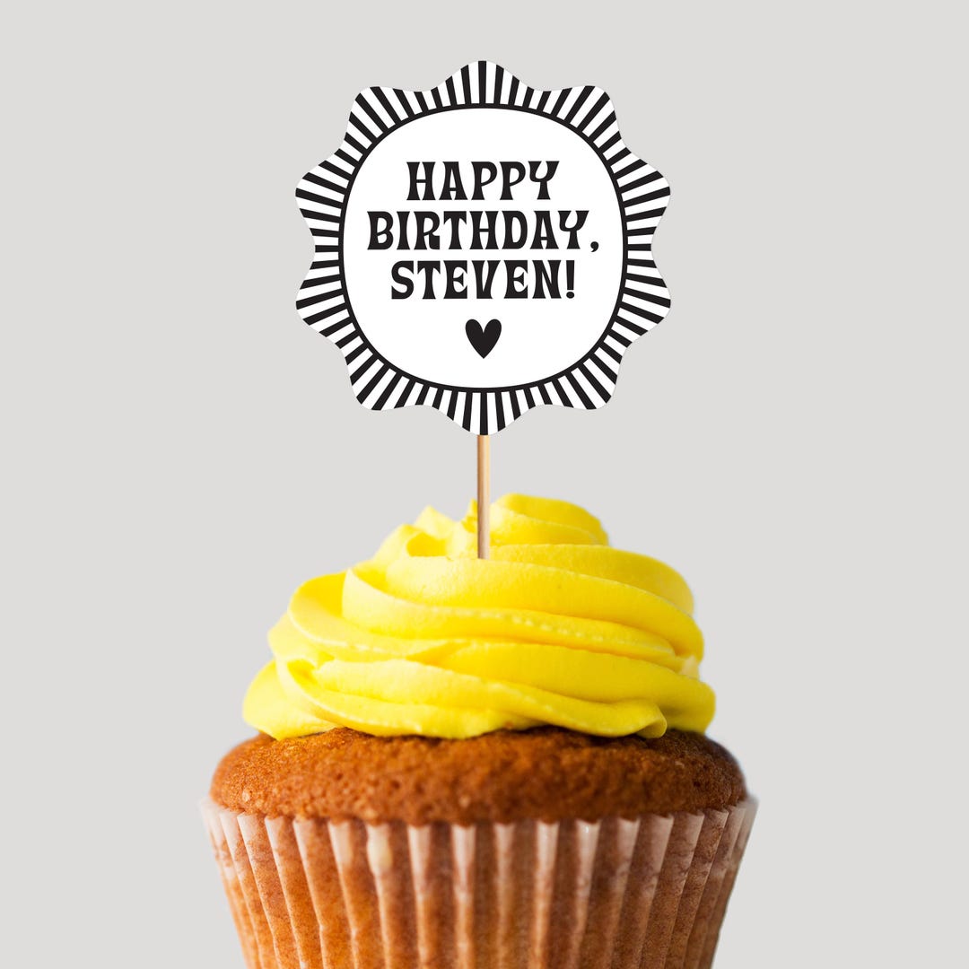 Toppers Border Personalized Cupcake Toppers (wavy Border, Starburst) - Etsy