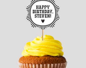 Personalized Cupcake Toppers (Wavy Border, Starburst)