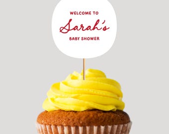 Personalized Cupcake Toppers (Baby Shower, Cursive, Script)