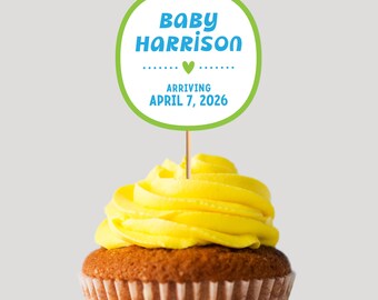 Personalized Cupcake Toppers (Baby Shower, Border)