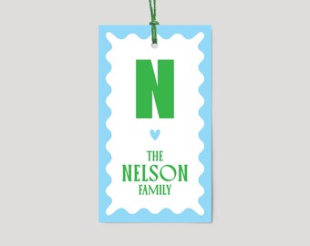 Personalized Gift Tags (Initial, Modern, Wavy Border)