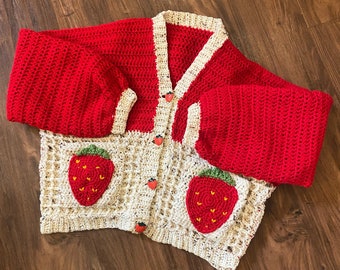 Strawberry Pocket Cardigan - Crochet PDF Pattern