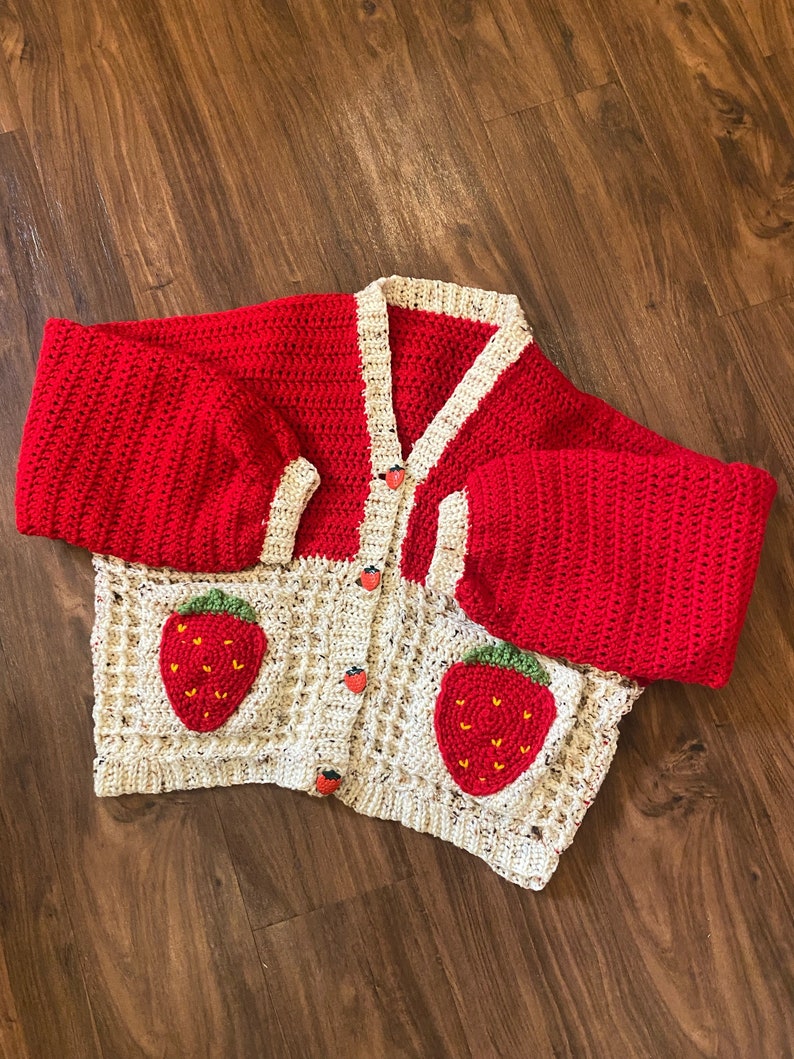 Strawberry Pocket Cardigan Crochet PDF Pattern image 1