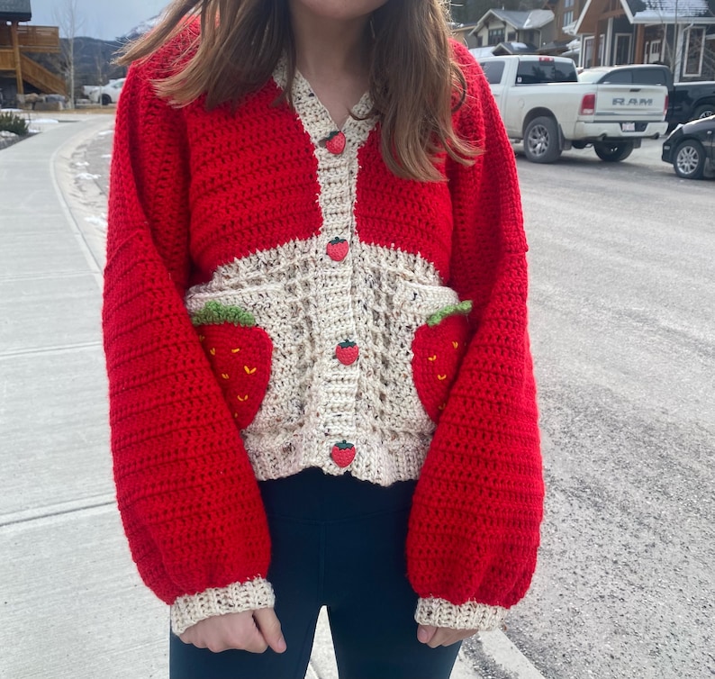 Strawberry Pocket Cardigan Crochet PDF Pattern image 2