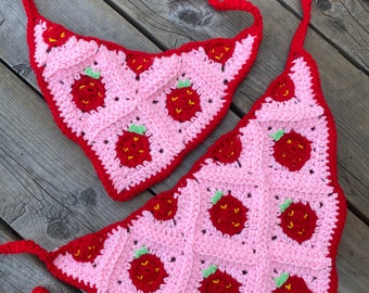 Strawberry Bandana Matching Set - Crochet PDF Pattern