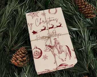 Vintage-Inspired Western Wrapping Paper for Holidays, Christmas Gift Wrap