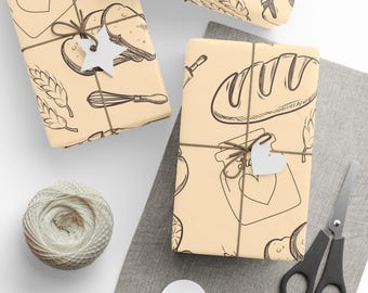 Sourdough Bread Pattern Wrapping Papers, Baking Themed Gift Wrap