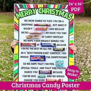 Christmas Candy Poster - DIY Candy Bar Sign for Christmas Gifts - Printable Candy Bar Poster Template - Easy Candy Gram