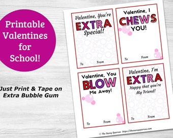 Printable Valentines Cards for Bubble Gum Valentines