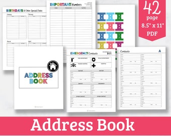 Address Book Printable - Birthdays Tracker, Emergency Contacts, and more! - Plus Letter Divider Tabs