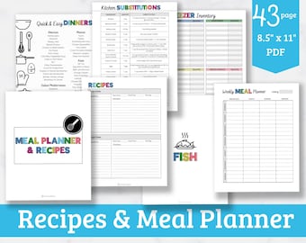 Recipe and Meal Planner Binder - Printable Recipe Binder - Meal Planner - Digital Download
