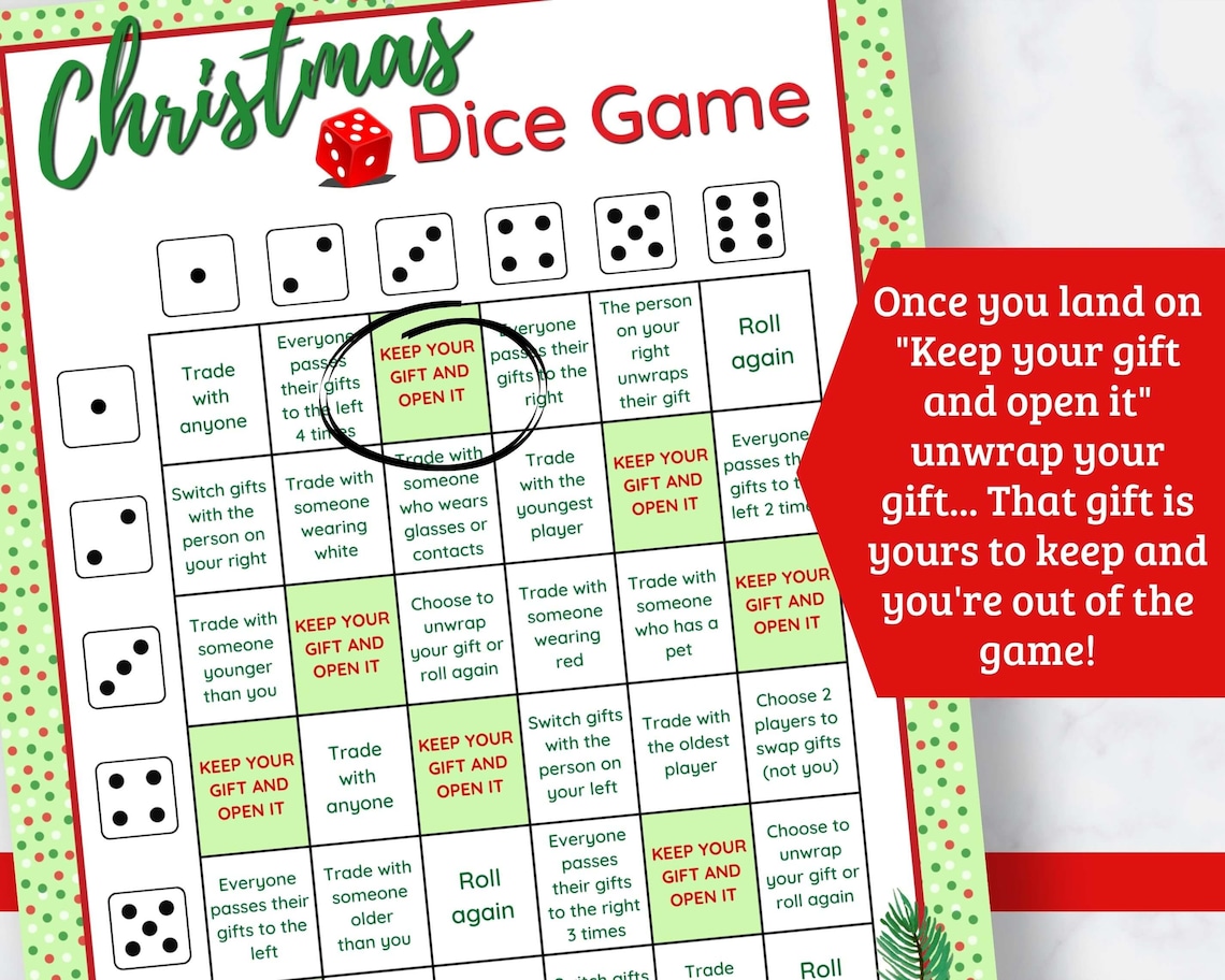 Christmas Dice Game Fun Printable Christmas Gift Exchange Game for