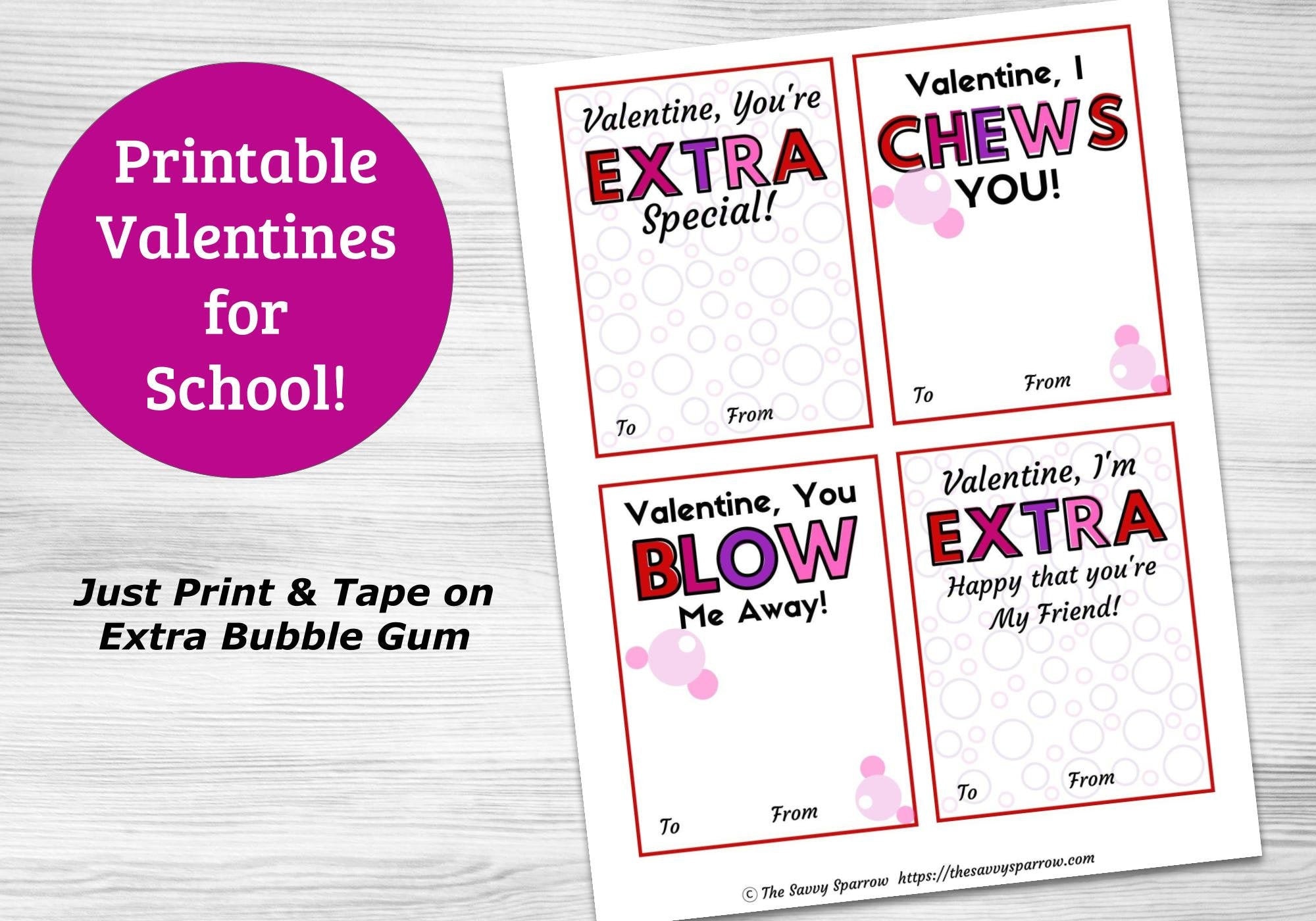 Printable Valentines Cards for Bubble Gum Valentines - Etsy