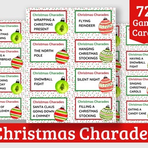 Weihnachtscharades druckbare Karten für Kinder und Erwachsene - 72 vorgefüllte Karten - Lustiges druckbares Weihnachtsfeierspiel!