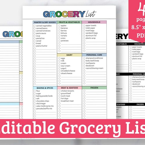 Grocery List Printable Master Grocery List Template Etsy