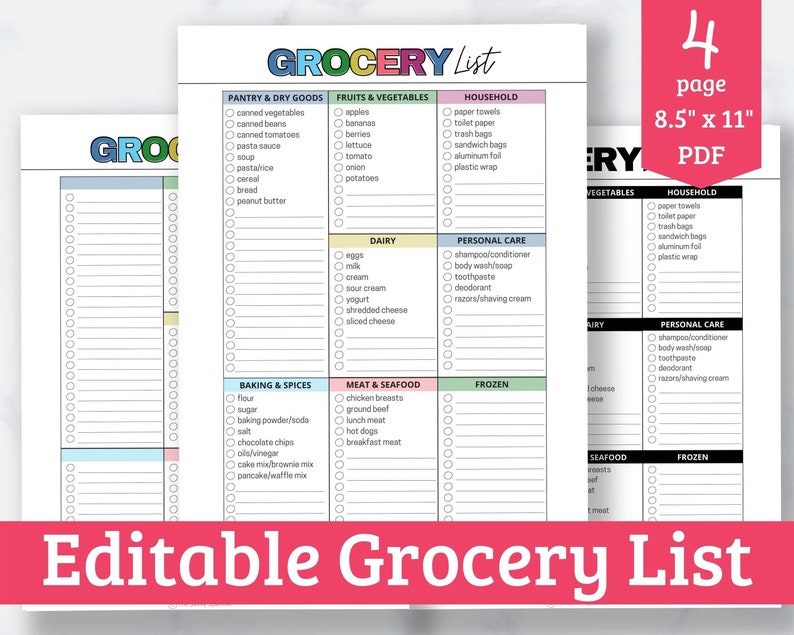 Grocery List Printable Master Grocery List Template Editable PDF Etsy