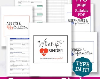 Emergency Binder - Family In Case of Emergency Printable Organizer - Fillable PDF - What If Binder Version 2.0