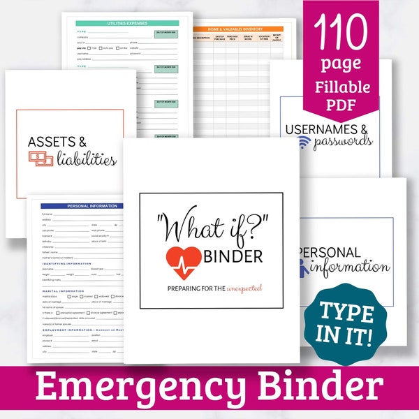 Emergency Binder - Family In Case of Emergency Printable Organizer - Fillable PDF - What If Binder Version 2.0