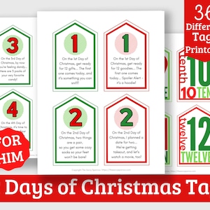 12 Days of Christmas Gift Tags for Him - Printable Gift Tags - 36 Different Printable Tags for 12 Days of Christmas Gifts