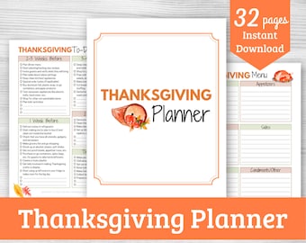 Thanksgiving Planner Printable - 32 Pages - Thanksgiving Menu Planner, Guest List, Thanksgiving Checklist, Grocery List, and More!
