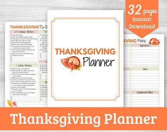 Thanksgiving Planner Printable - 32 Pages - Thanksgiving Menu Planner, Guest List, Thanksgiving Checklist, Grocery List, and More!