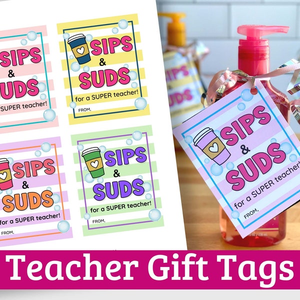 Teacher Gift Tags for Hand Soap and Coffee Gift Card - Printable Teacher Appreciation Tags