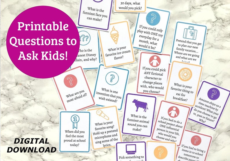 Conversation Starters for Kids - 100 Printable Question Cards for Kids ...