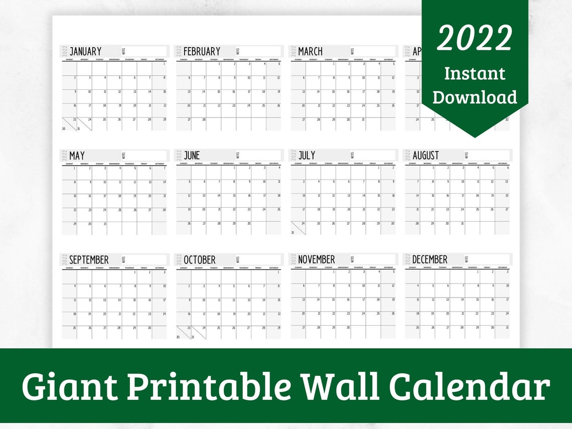 2022 GIANT Year at a Glance Wall Calendar Large Year at a Etsy